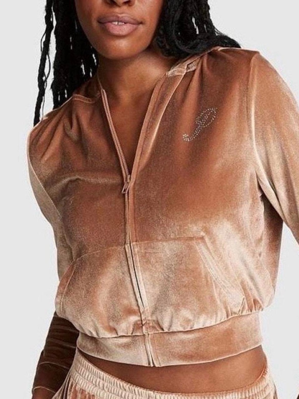 PINK Victoria's Secret Cop brown velour Zip Hoodie